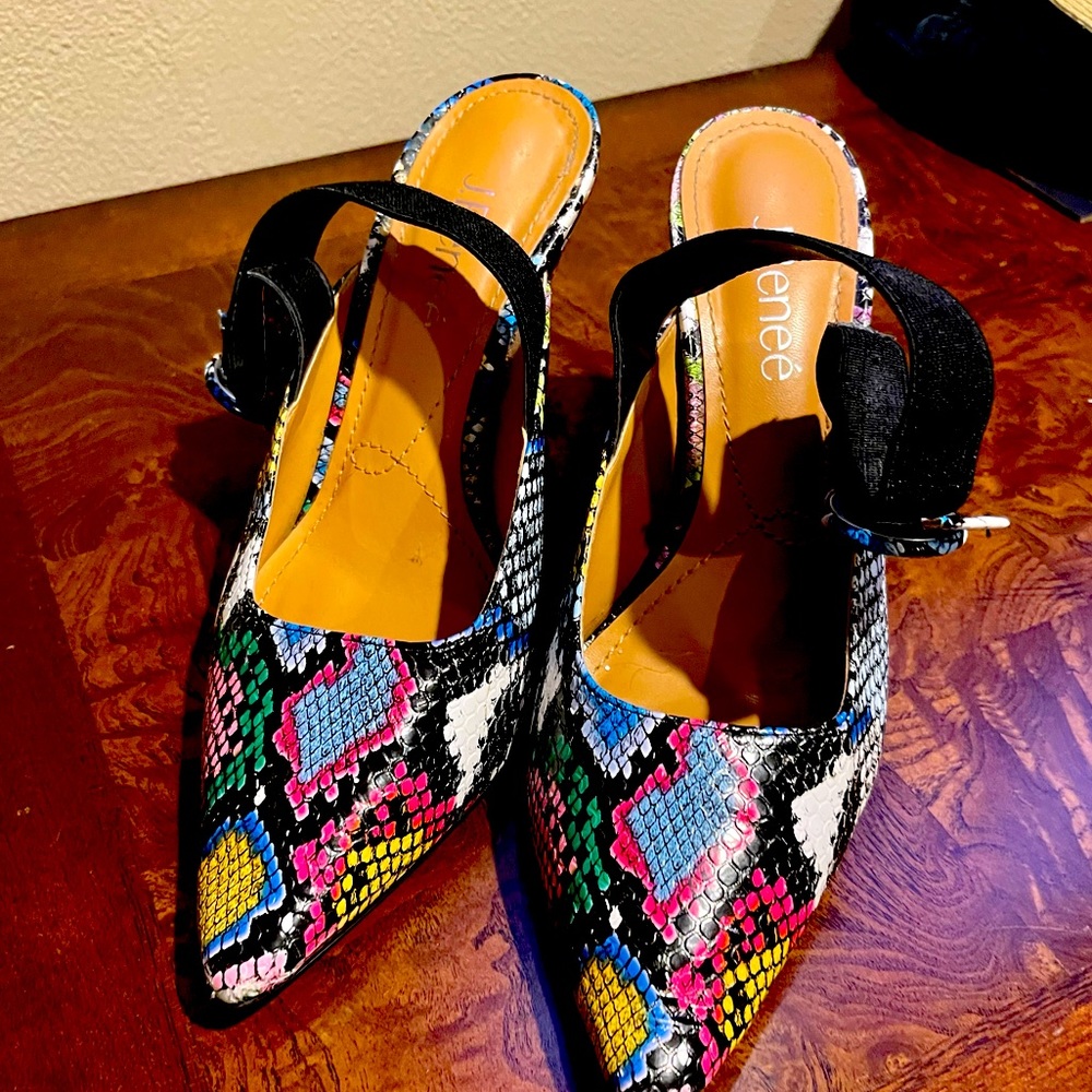 J. Renee Bright Multi Snakeskin Slingbacks